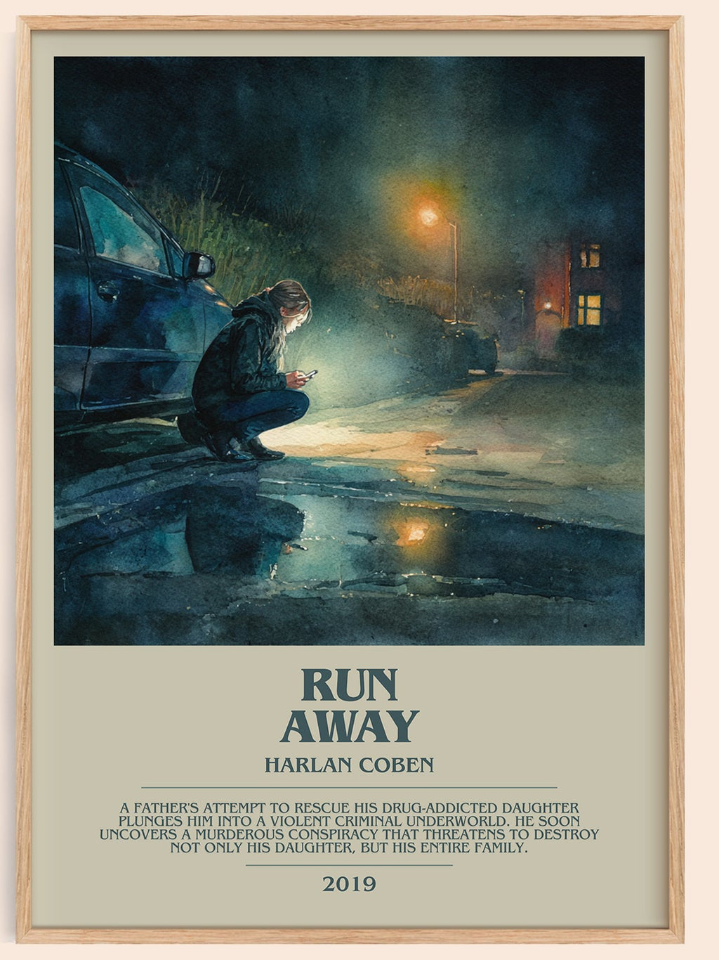 Run Away bookish book poster by Harlan Coben – framed literary art print