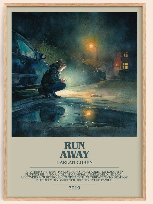 Run Away bookish book poster by Harlan Coben – framed literary art print