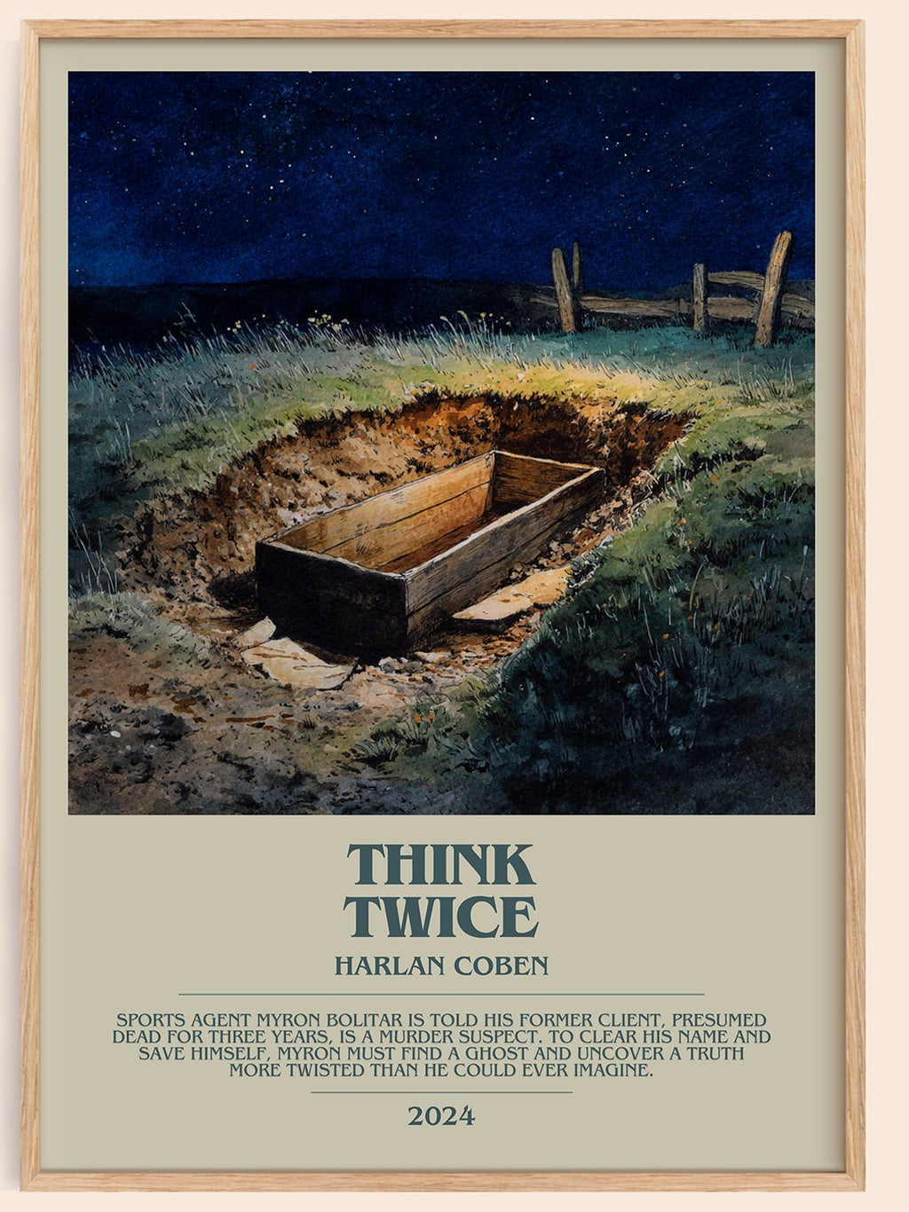 Think Twice bookish book poster by Harlan Coben – framed literary art print
