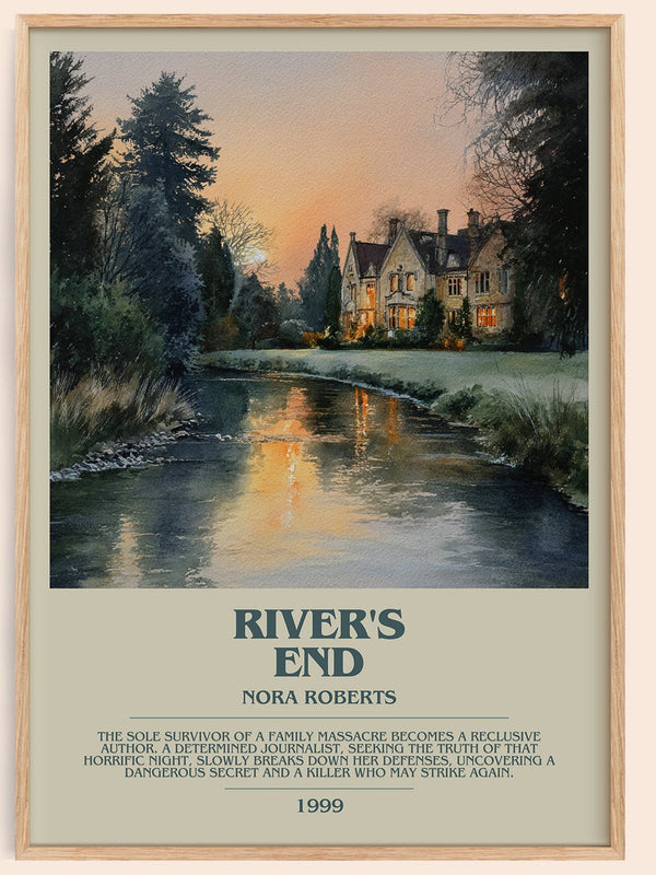 River's End bookish book poster by Nora Roberts – framed literary art print
