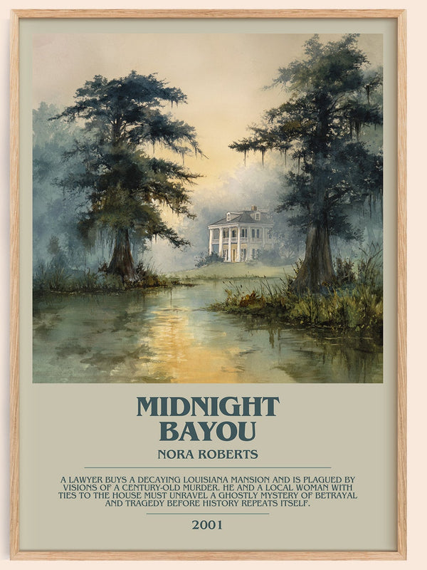 Midnight Bayou bookish book poster by Nora Roberts – framed literary art print