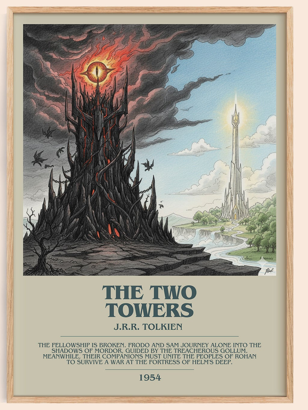 The Two Towers bookish book poster by J.R.R. Tolkien – framed literary art print