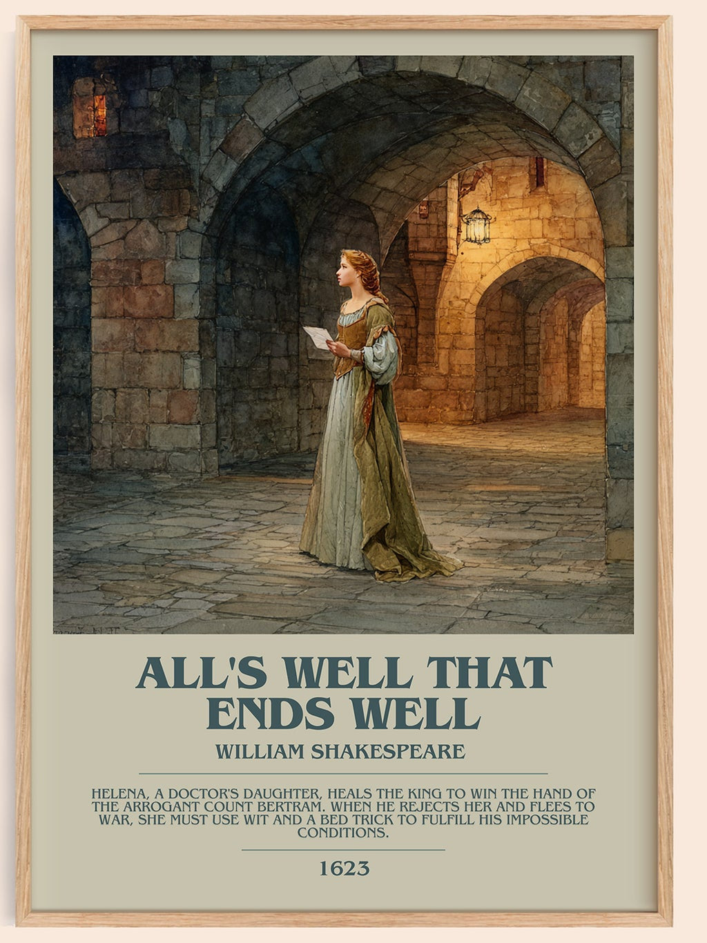 All's Well That Ends Well bookish book poster by William Shakespeare – framed literary art print