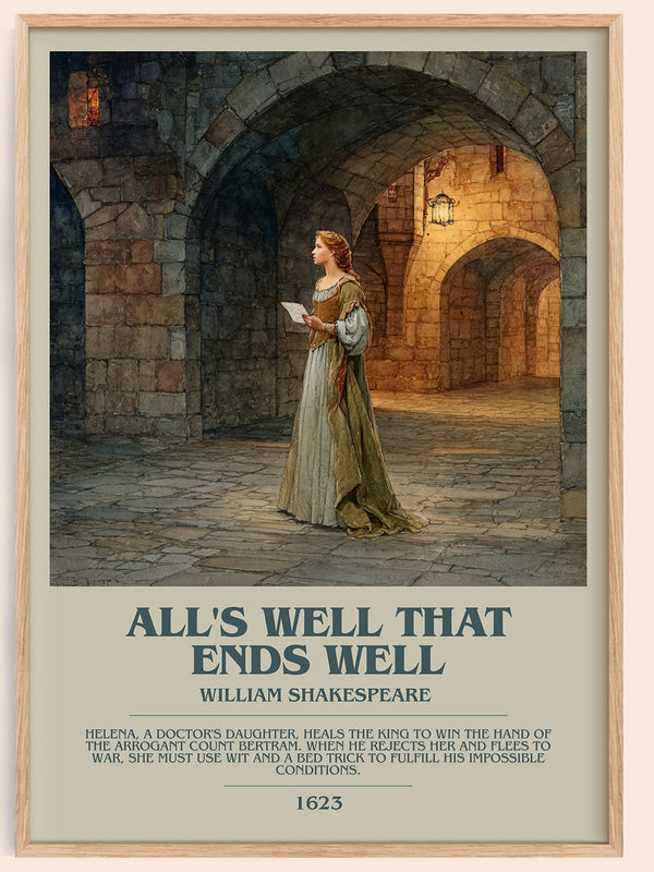 All's Well That Ends Well bookish book poster by William Shakespeare – framed literary art print