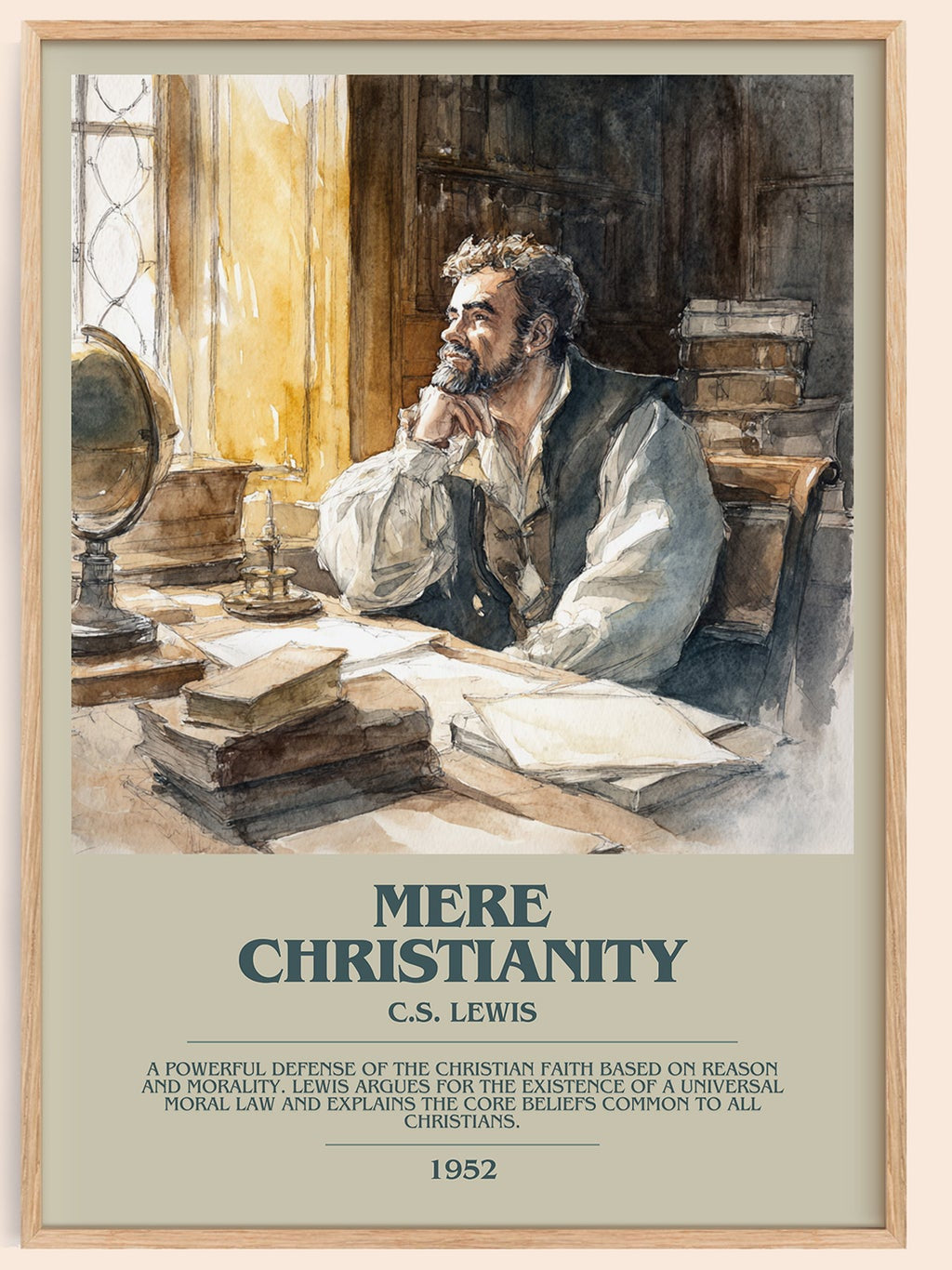 Mere Christianity bookish book poster by C.S. Lewis – framed literary art print