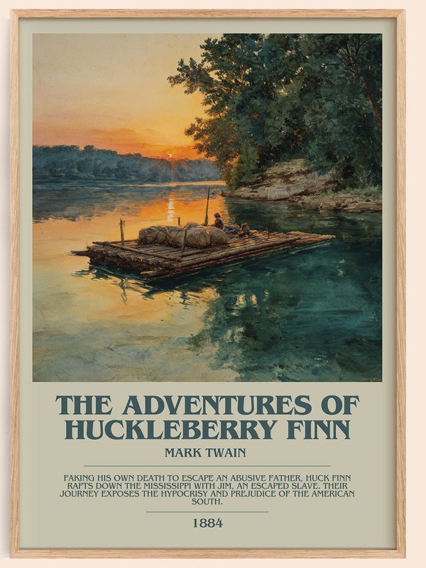 The Adventures of Huckleberry Finn bookish book poster by Mark Twain – framed literary art print