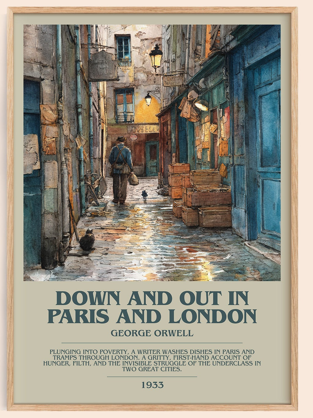 Down And Out In Paris And London bookish book poster by George Orwell – framed literary art print