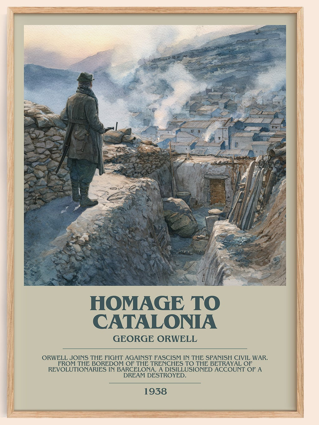 Homage to Catalonia bookish book poster by George Orwell – framed literary art print