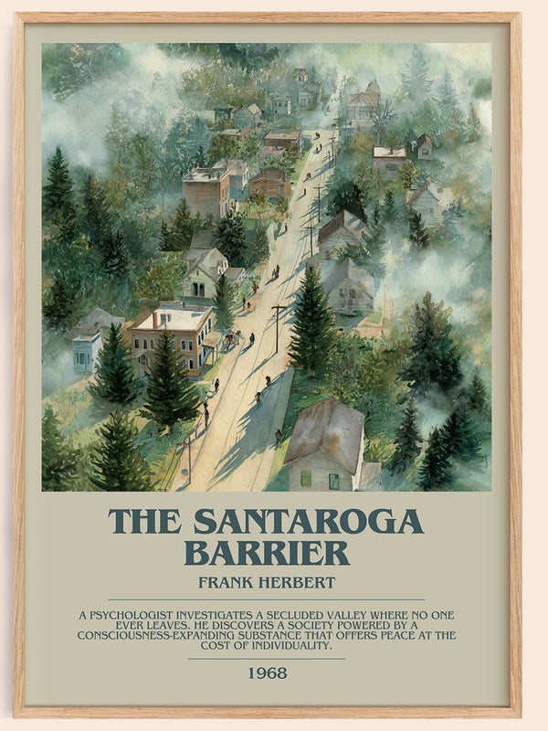 The Santaroga Barrier bookish book poster by Frank Herbert – framed literary art print