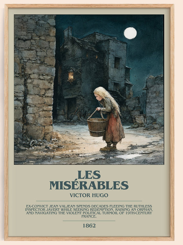 Les Misérables bookish book poster by Victor Hugo – framed literary art print