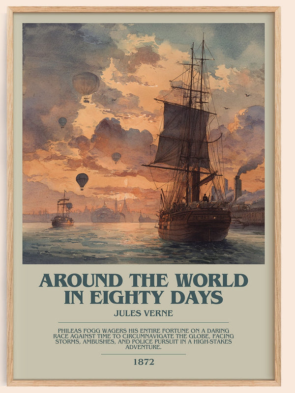 Around the World in Eighty Days bookish book poster by Jules Verne – framed literary art print