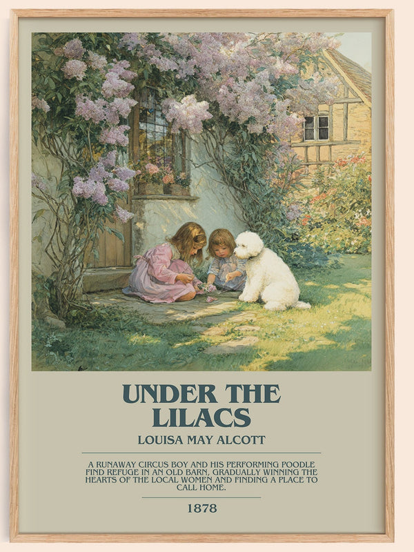 Under the Lilacs bookish book poster by Louisa May Alcott – framed literary art print