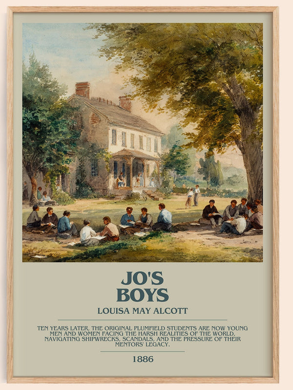 Jo's Boys bookish book poster by Louisa May Alcott – framed literary art print