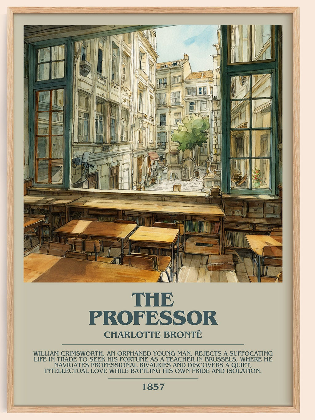 The Professor bookish book poster by Charlotte Bronte – framed literary art print