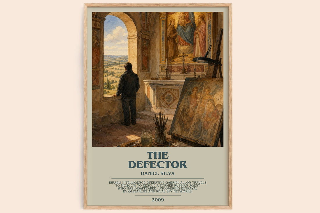 The Defector bookish book poster by Daniel Silva – framed literary art print
