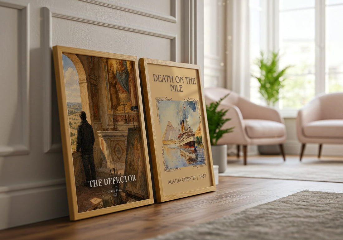 The Defector watercolour print framed by window – literary home decor