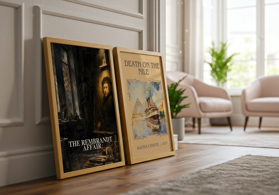 The Rembrandt Affair watercolour print framed by window – literary home decor