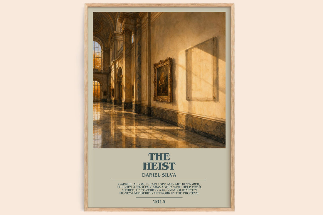 The Heist bookish book poster by Daniel Silva – framed literary art print