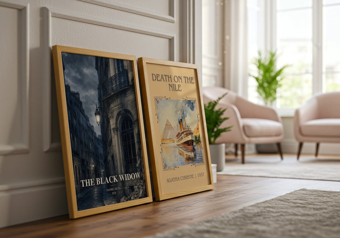 The Black Widow watercolour print framed by window – literary home decor
