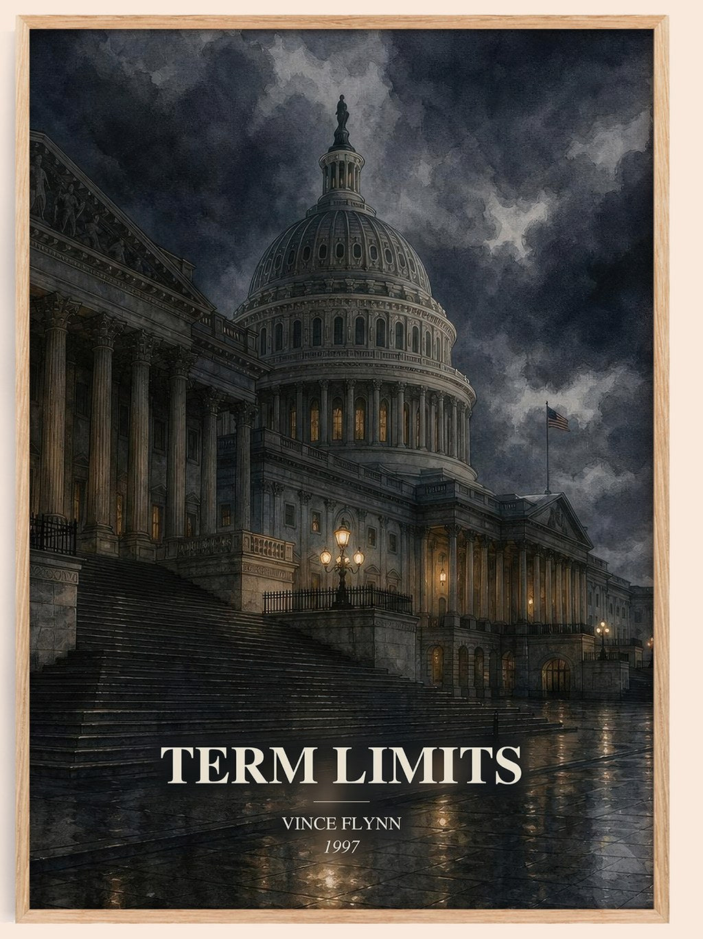 Term Limits watercolour book poster by Vince Flynn – framed literary art print