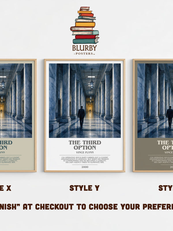 The Third Option bookish print in frame leaning in hallway – thriller wall art