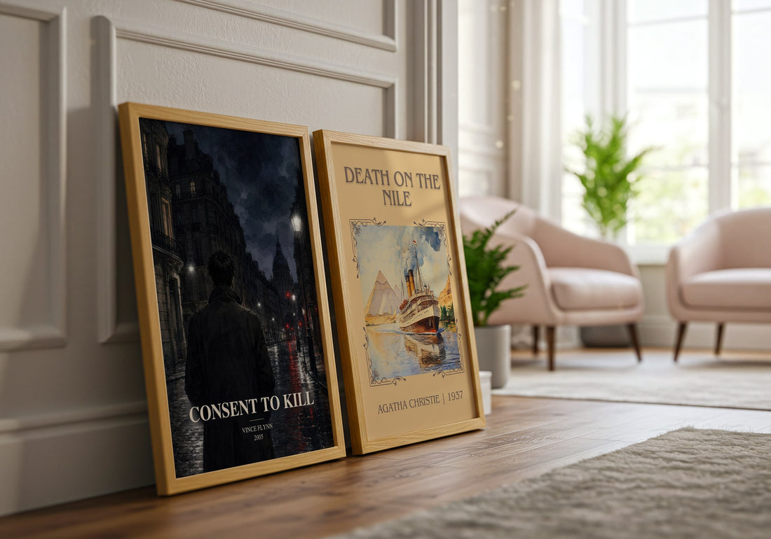 Consent to Kill watercolour print framed by window – literary home decor