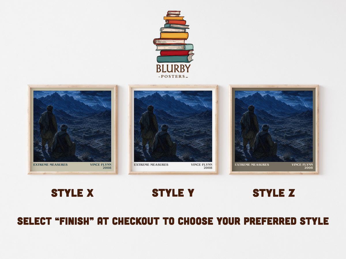 Extreme Measures literary print in frame leaning in hallway – thriller wall art (mockup)