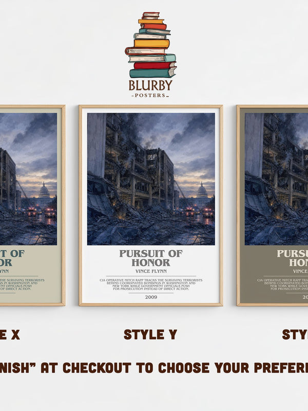 Pursuit of Honor bookish print in frame leaning in hallway – thriller wall art