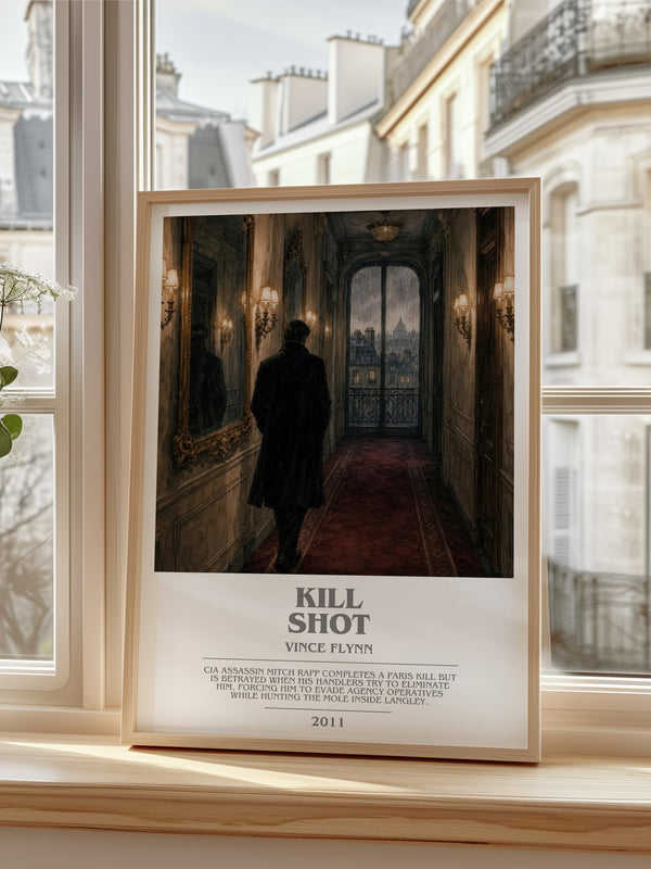 Kill Shot Bookish Wall Art by Vince Flynn – framed print by a bright window