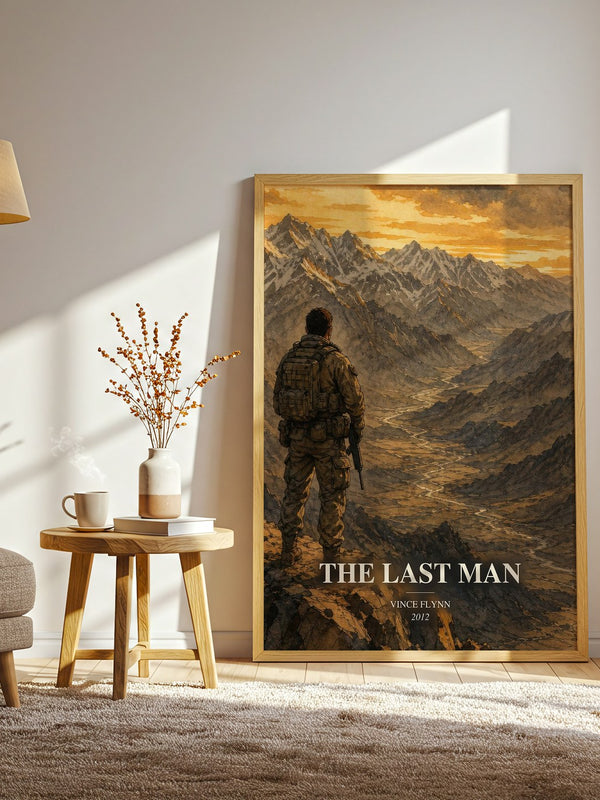 The Last Man watercolour print in frame leaning in hallway – thriller wall art
