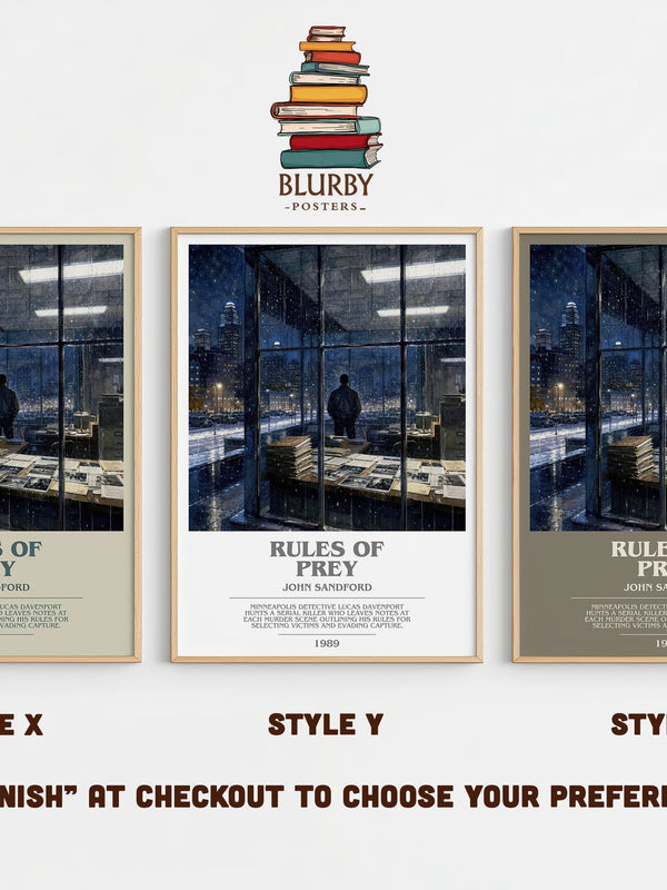 Rules of Prey bookish print in frame leaning in hallway – crime wall art