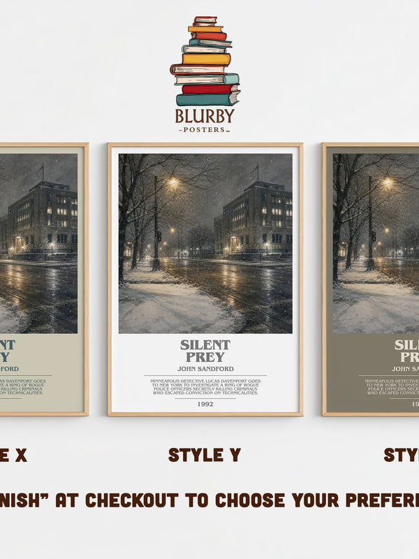 Silent Prey bookish print in frame leaning in hallway – thriller wall art