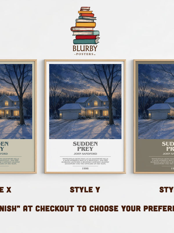 Sudden Prey bookish print in frame leaning in hallway – thriller wall art