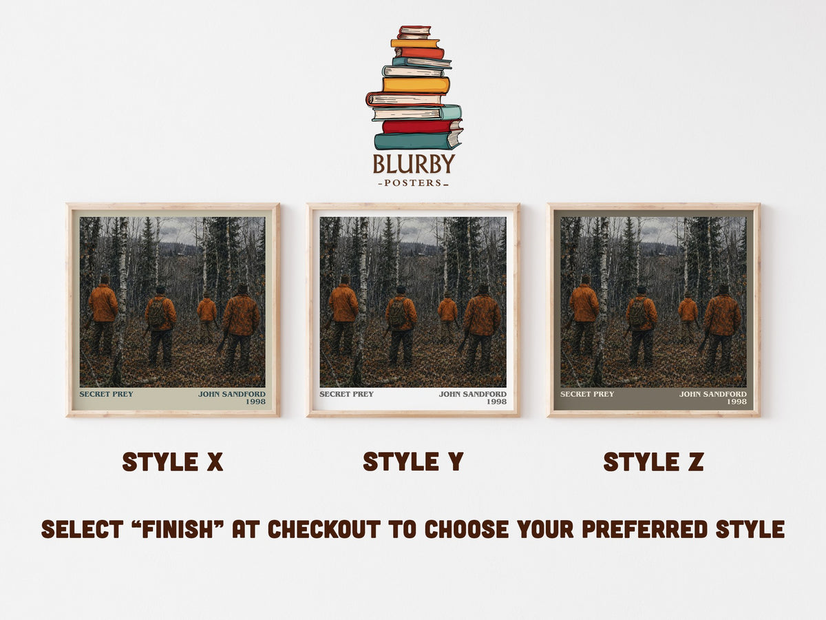 Secret Prey literary print in frame leaning in hallway – crime wall art (mockup)