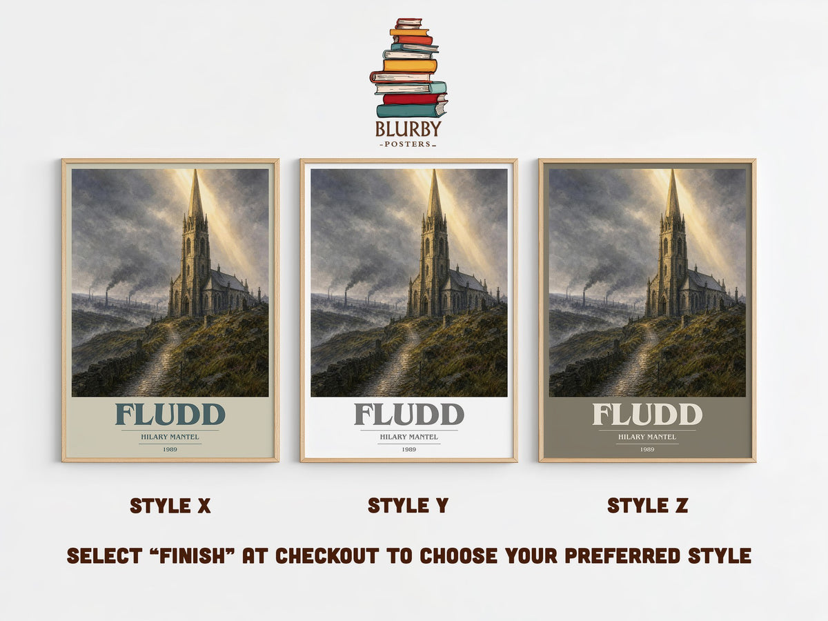 Fludd book cover print in frame leaning in hallway – literary fiction wall art (mockup)