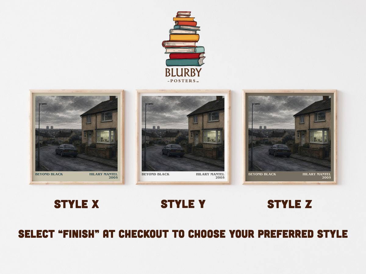 Beyond Black literary print in frame leaning in hallway – contemporary fiction wall art (mockup)
