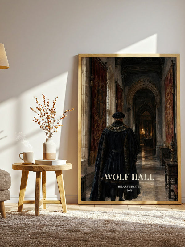 Wolf Hall watercolour print in frame leaning in hallway – historical fiction wall art