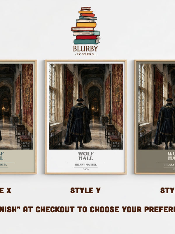 Wolf Hall book cover print in frame leaning in hallway – historical fiction wall art