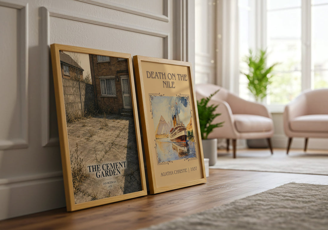 The Cement Garden watercolour print framed by window – literary home decor