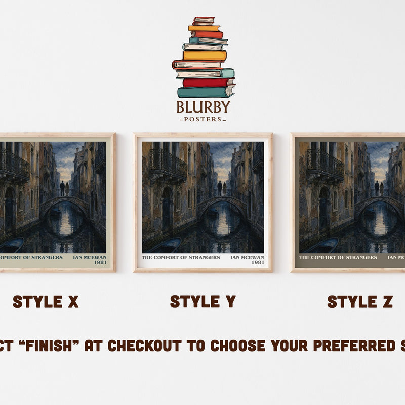 The Comfort of Strangers literary print in frame leaning in hallway – literary fiction wall art