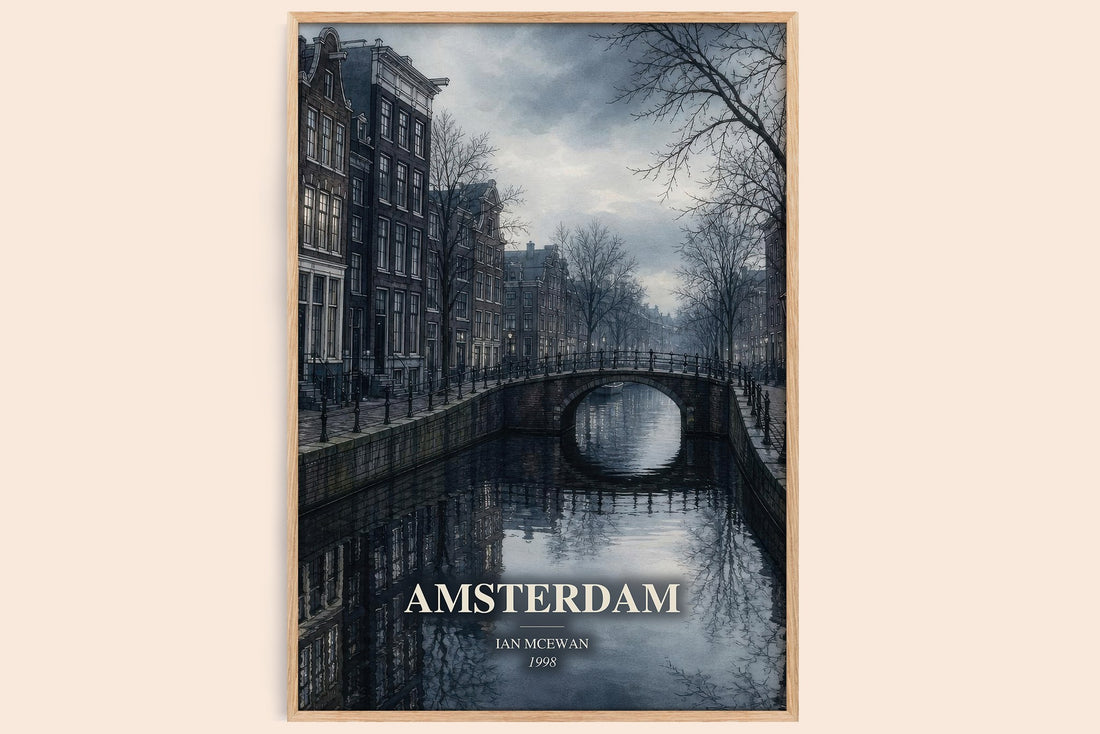 Amsterdam watercolour book poster by Ian McEwan – framed literary art print
