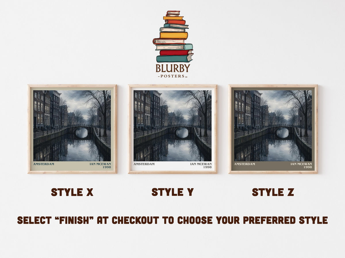 Amsterdam literary print in frame leaning in hallway – literary fiction wall art (mockup)