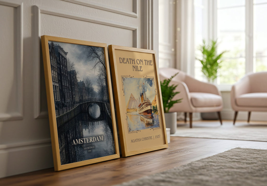 Amsterdam watercolour print framed by window – literary home decor