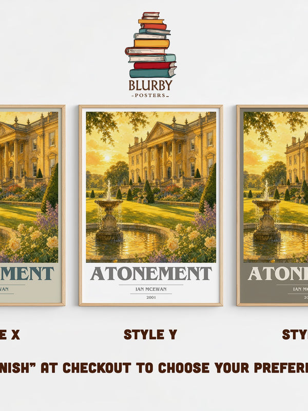 Atonement book cover print in frame leaning in hallway – literary fiction wall art