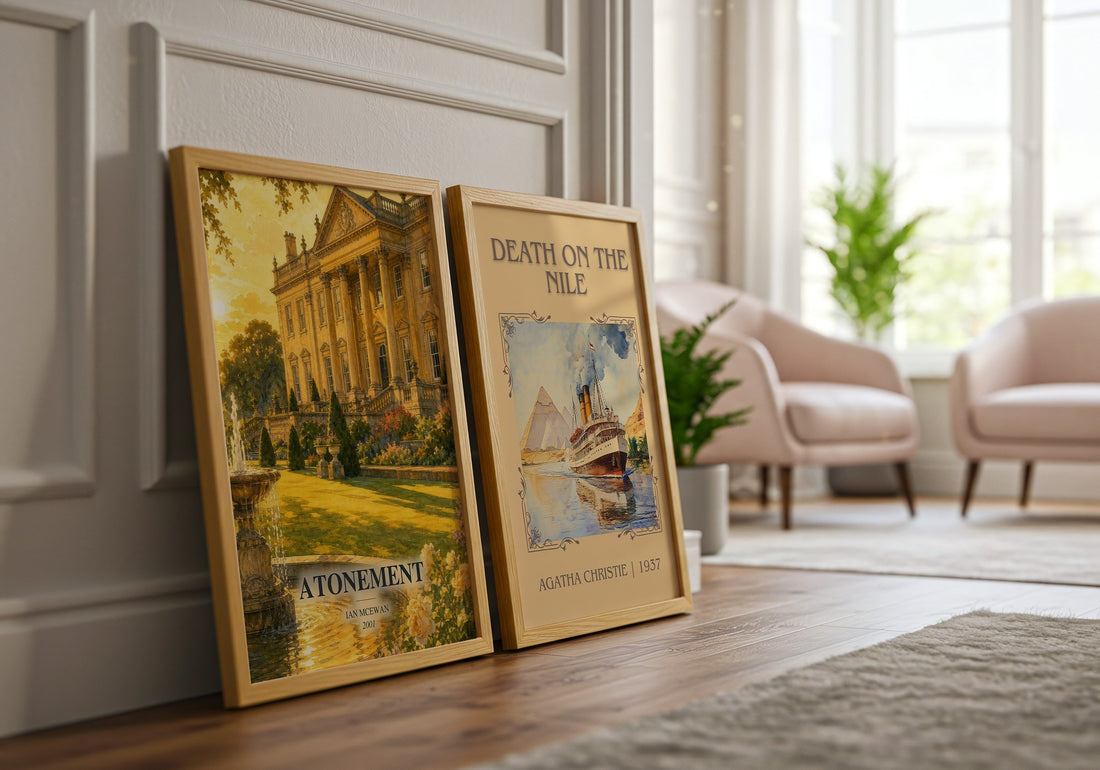 Atonement watercolour print framed by window – literary home decor