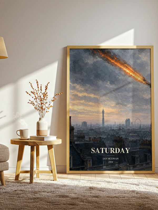 Saturday watercolour print in frame leaning in hallway – literary fiction wall art