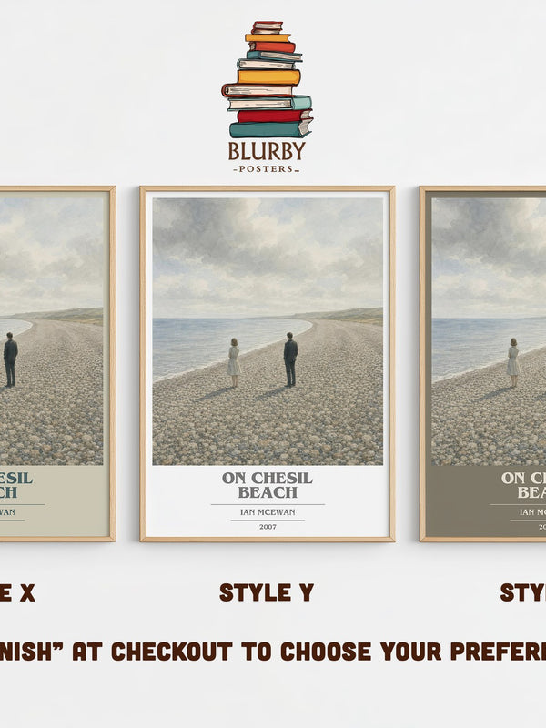 On Chesil Beach book cover print in frame leaning in hallway – literary fiction wall art