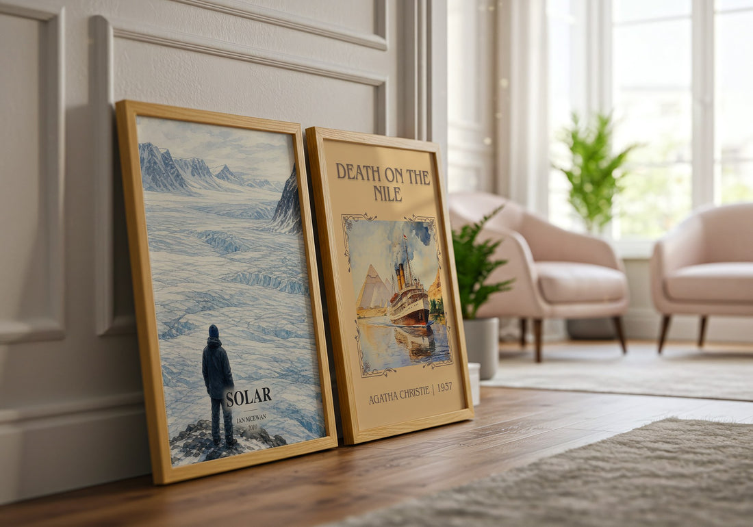 Solar watercolour print framed by window – literary home decor