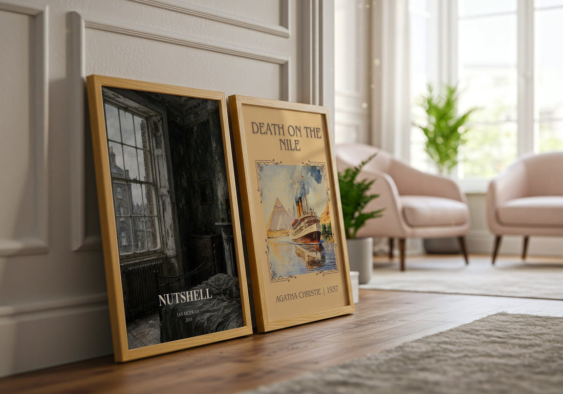 Nutshell watercolour print framed by window – literary home decor