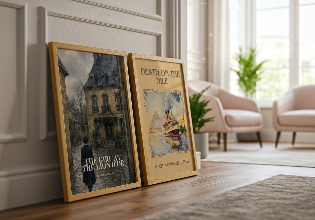 The Girl at the Lion d'Or watercolour print framed by window – literary home decor